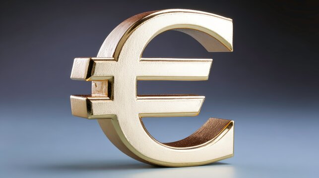 Golden Euro symbol on clean gradient background, premium 3D financial illustration for European economy, investment, wealth management, banking and modern business fintech
