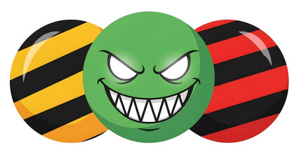 Set of evil striped sphere icons cartoon vector design element isolated on white background