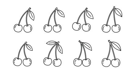 Hand drawn sketch of cherries with stems and leaves
