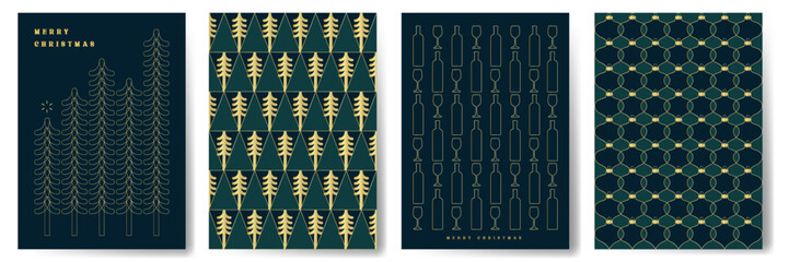 Christmas pattern background design with line art style vector illustration, Xmas festive icon pattern for greeting card, party invitation cover, social media post