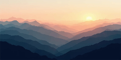 Fototapeta premium Abstract mountain range landscape with warm sunset hues and layered peaks