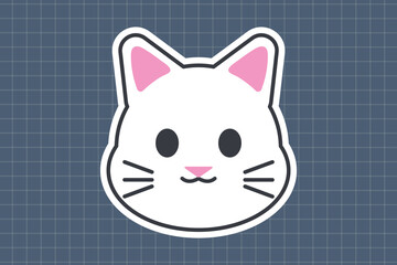 Adorable White Cat. Cute Animal Sticker Design Template