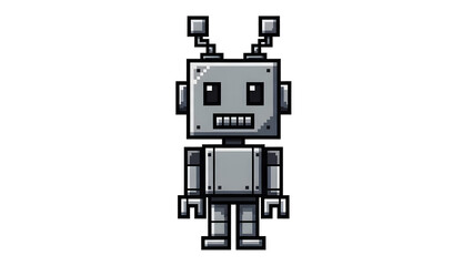 Pixel art robot illustration retro style isolated on white background