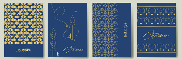 Merry Christmas greeting card set, Happy holidays template design vector illustration for party invitation card, social media post, website banner or poster