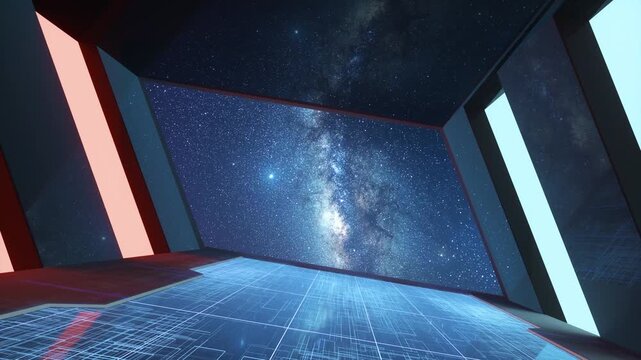 
Futuristic tunnel with milky way background, 3d rendering 4k