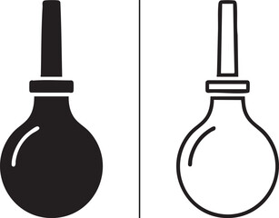 Two enema bulb syringe icons one solid black silhouette and one outline isolated on transparent background