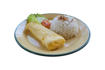 Simple Asian Rolled Omelet with Steamed Rice and Garnish