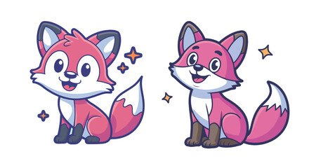 Adorable cartoon foxes radiating charm and whimsy, perfect for children's books, playful designs, or delightful branding that captures hearts instantly