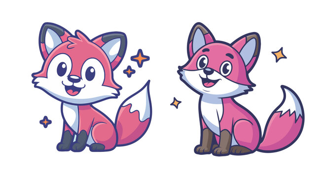 Adorable cartoon foxes radiating charm and whimsy, perfect for children's books, playful designs, or delightful branding that captures hearts instantly