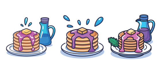 Delicious cartoon pancakes with butter and syrup, perfect for breakfast illustrations or fun food designs, ready to add a sweet touch to your next project