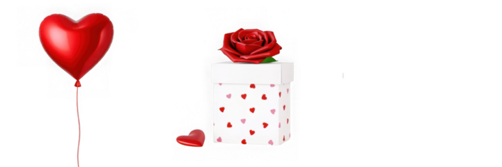 Romantic Valentines Day Gift: Heart Balloon and Rose-Topped Present.