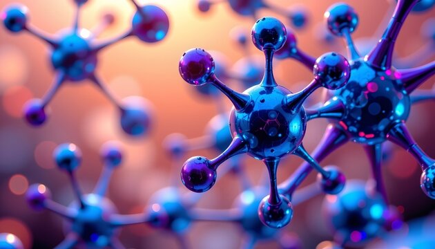 Colorful Molecular Structure Futuristic Digital Art