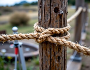 Weathered Rope Tied Securely Wooden Post