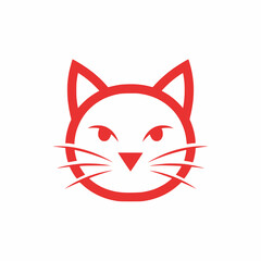 A simple red cat face illustration with whiskers and pointed ears