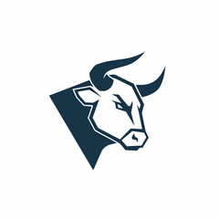 Bold graphic of a bull s head in a dark blue minimalist style