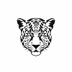 A striking black and white illustration of a majestic jaguar face