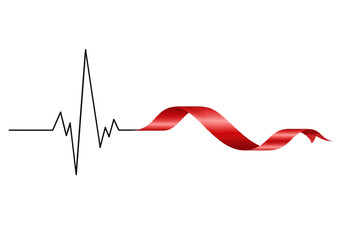 Vector illustration of stylized heartbeat monitor graphic ending in a red ribbon, world aids day, clipart style vector