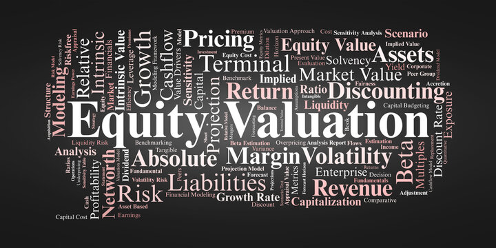 Equity Valuation Word Cloud. Core Terms On Intrinsic Value, Risk, Cashflow, And Metrics