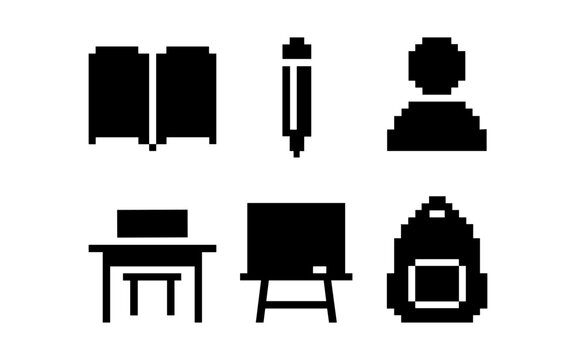 Pixel icons: education essentials in retro style
