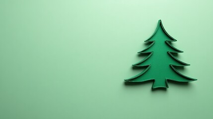Obraz premium Minimalist Christmas tree silhouette, green background, perfect for holiday decorations, ideal for use on greeting cards, social media posts, banners, or seasonal design projects.