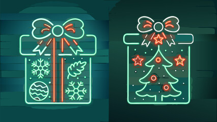 Festive holiday cheer with neon gift boxes for Christmas and winter celebrations, vibrant and modern