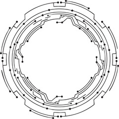 Abstract circular futuristic circuit board design silhouette isolated on transparent background