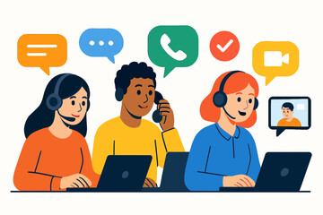 Diverse Customer Service Team Working Together in Modern Office.