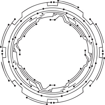 Abstract circular futuristic circuit board design silhouette isolated on transparent background