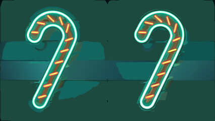 Festive neon candy cane duo for holiday cheer, a sweet Christmas graphic element with bright glowing accents