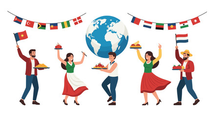 Diverse People Celebrating Global Cuisine Around the World.
