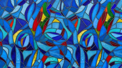A beautiful and intricate stained glass pattern in various shades of blue.
