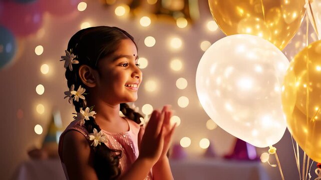 Happy Little Girl Clapping Hands at Birthday Party - Powered by Adobe