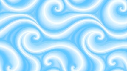 A seamless pattern featuring swirling white and blue abstract shapes.