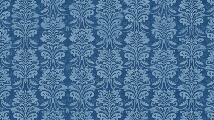 An elegant seamless wallpaper featuring a classic blue damask floral pattern.