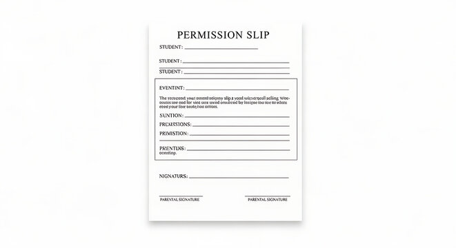 Close up of a permission slip form with student event and parental signature lines visible ai generated