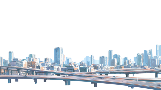 Hong Kong skyline featuring tall modern skyscrapers with striking urban architecture and detailed cityscape view clearly displayed isolated on white background