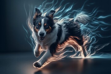 Fototapeta premium Digital illustration dog running dark background appears