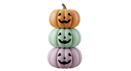 Obraz premium Isolated stack of pastel pumpkins carved for Halloween, stacked Halloween decoration