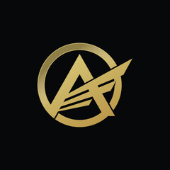 Initial letter A logo and wings symbol. Gold Wings design element