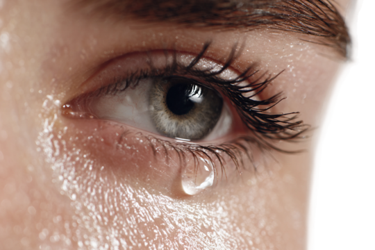 Liquid tear close up isolated on transparent background