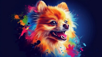 Obraz premium Digital illustration Pomeranian dog facing towards right painting style illustration, happy