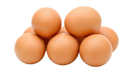 Isolated pile of brown eggs ready for cooking or baking, nutritious food ingredient