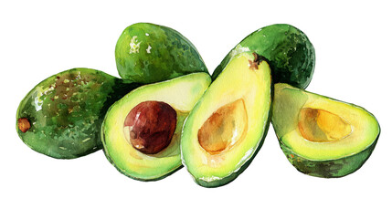Watercolor fresh avocados fruit clip art illustration