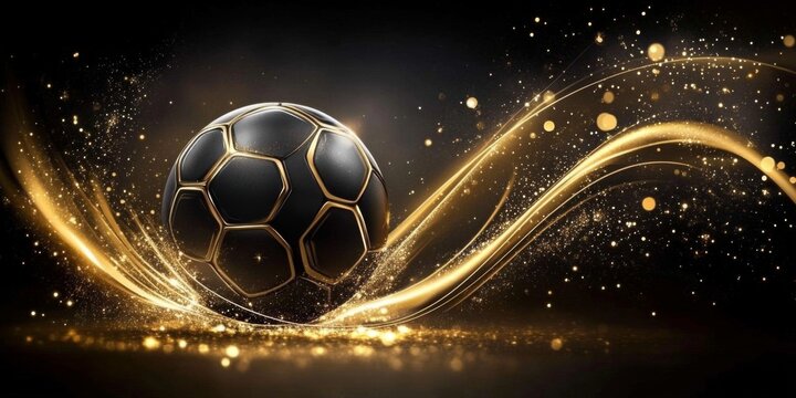 Digital illustration soccer ball black background center image A luxurious banner