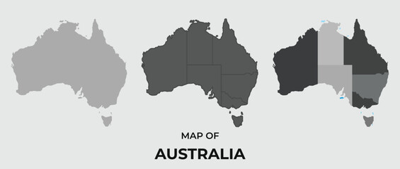 Australia map vector illustration showing different levels of detail for geographic and infographic design