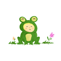 Cute little kid wearing frog costume