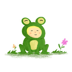 Cute little kid wearing frog costume