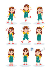 Cute Little Girl Character Expression Set Illustration