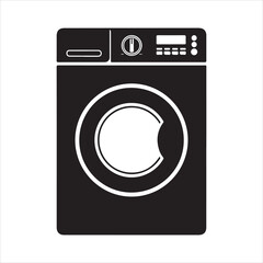 Silhouette of washing machine with eco mode icon, energy-efficient laundry appliance. Washing machine icon .Vector illustration with stroke and fill on a white&nbsp;background. Washing Machine Icon Set