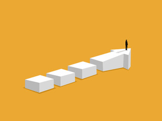 Businessman successfully overcomes obstacles at the tip of an arrow